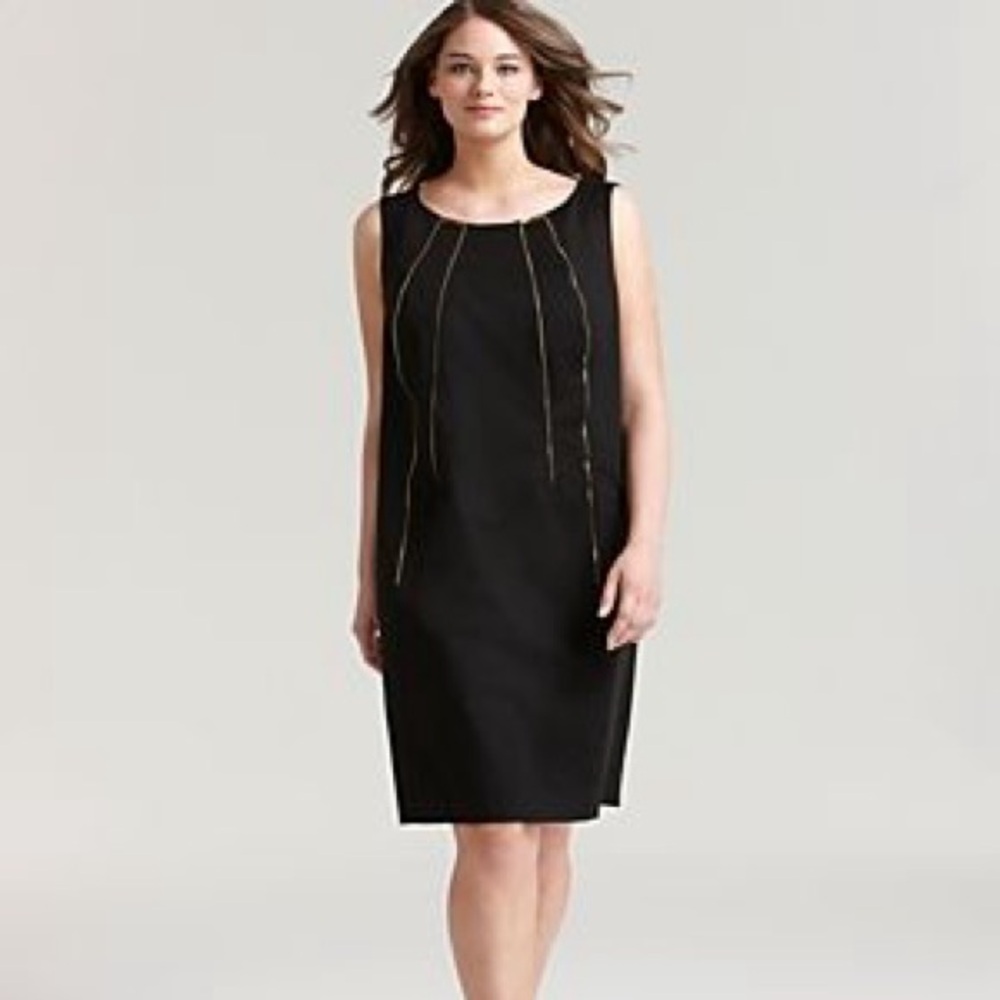 Calvin Klein Gold Zipper Detail Sheath Dress Black